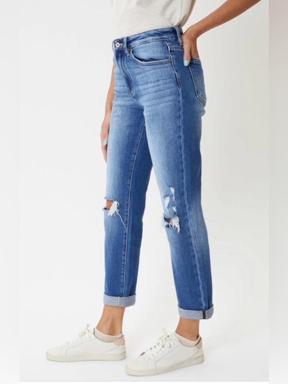 KanCan Light-Medium Blue Ripped Boyfriend Straight fit Jeans